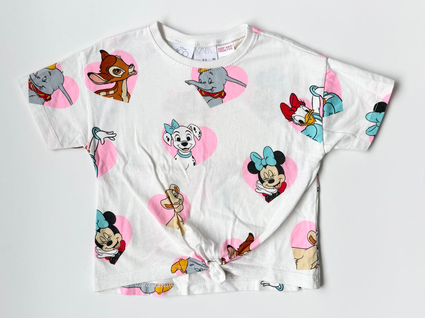Zara x Disney Character Hearts White Front Knot T-Shirt (2-3 Years)