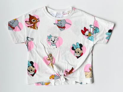 Zara x Disney Character Hearts White Front Knot T-Shirt (2-3 Years)