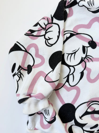 Zara x Disney White & Pink Minnie Mouse Hearts Crewneck Sweater (2-3 Years)