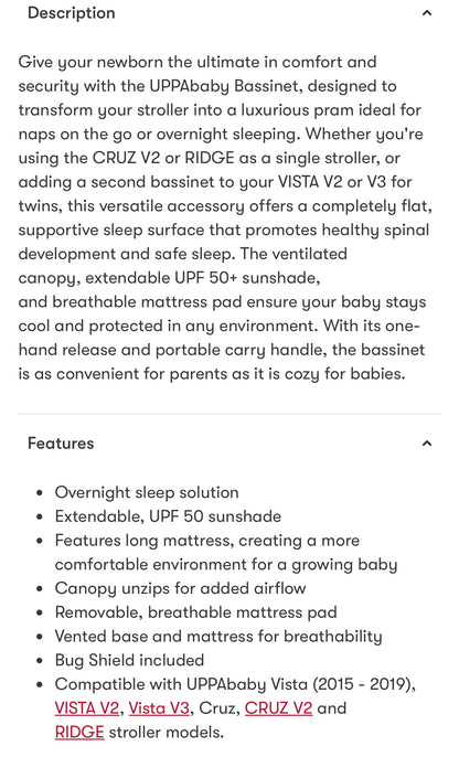 Uppababy V2 Bassinet for Stroller in Sierra Dune Knit Silver Black Leather