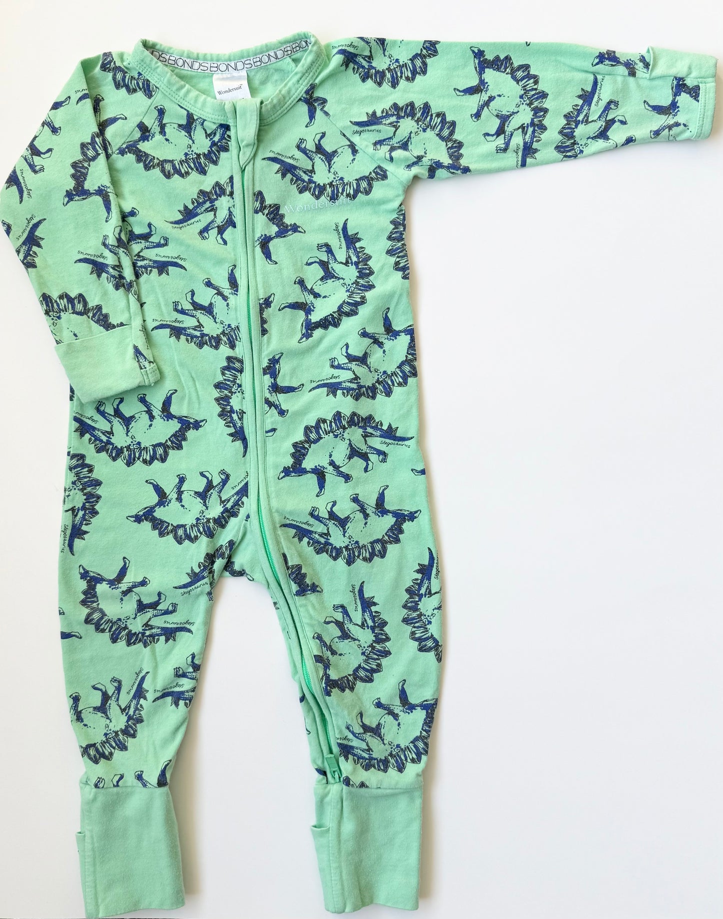 Bonds Wondersuit Green & Blue Dinosaurs Sleeper Romper (6-12 Months)