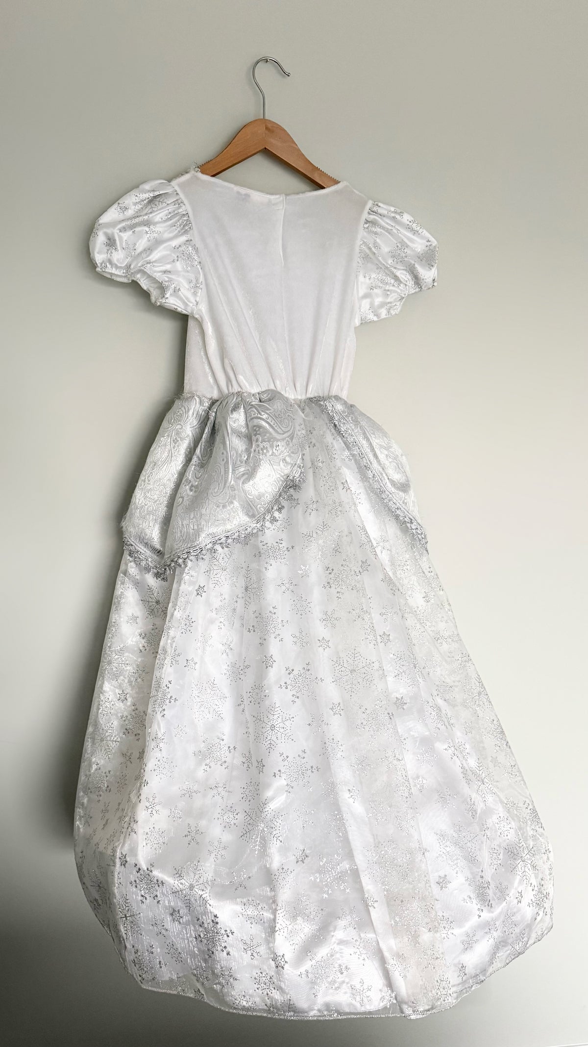 White & Silver Snowflake Sparkle Wedding Costume Dress (7-8 Years)