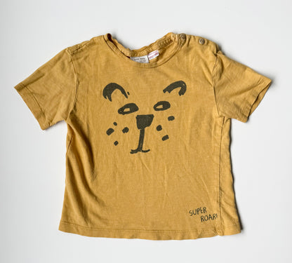 Zara Dark Yellow Tiger Face “Super Roar” T-Shirt (12-18 Months)