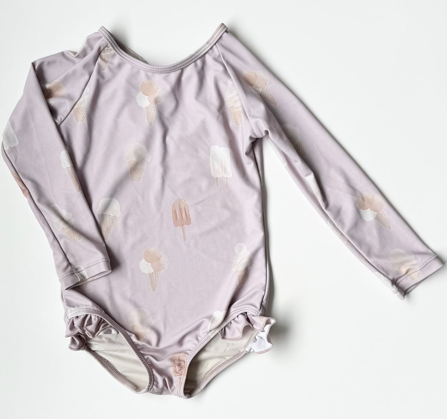 Current Tyed Purple “Sweetest Ice Cream” Long Sleeve One Piece Swimsuit (3/4 Years)