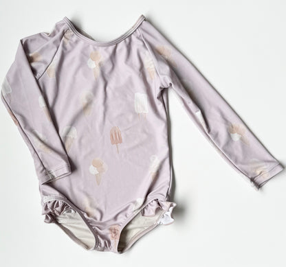 Current Tyed Purple “Sweetest Ice Cream” Long Sleeve One Piece Swimsuit (3/4 Years)