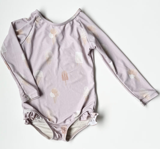 Current Tyed Purple “Sweetest Ice Cream” Long Sleeve One Piece Swimsuit (3/4 Years)