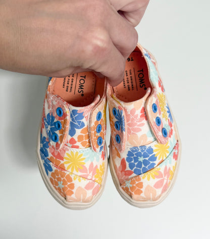 Toms Orange Tropical Floral Velcro Sneakers - New (6)