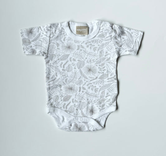Babyushka Organic White Leaves Bodysuit (0-3 Months)