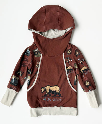 Handmade Brown Camping “Wilderness” Grow With Me Hoodie (2T)