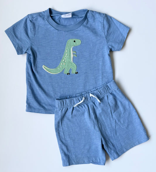 Petit Lem Mini Threads Blue Dinosaur T-Shirt & Matching Shorts Set (12 Months)