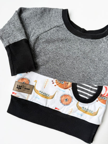 Wheat & Wildflower Grey Viking Boats “Be Kind” Grow With Me Sweater (3-12 Months)