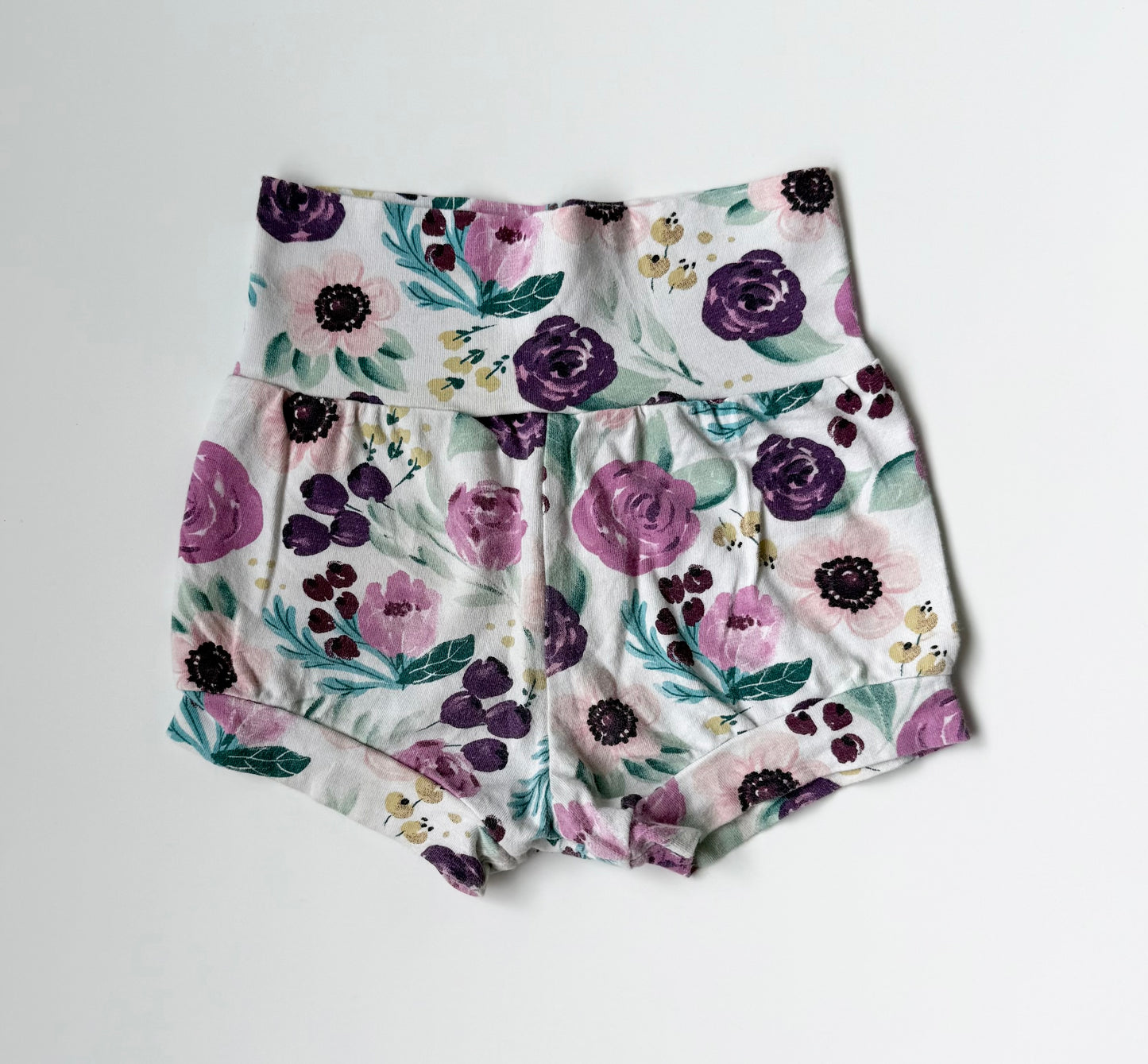 Handmade Purple Flowers Bummie Shorts (0-6 Months)