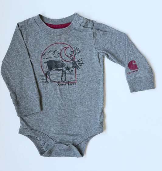 Carhartt Grey Caribou “Carhartt Wild” Long Sleeve Bodysuit (12 Months)
