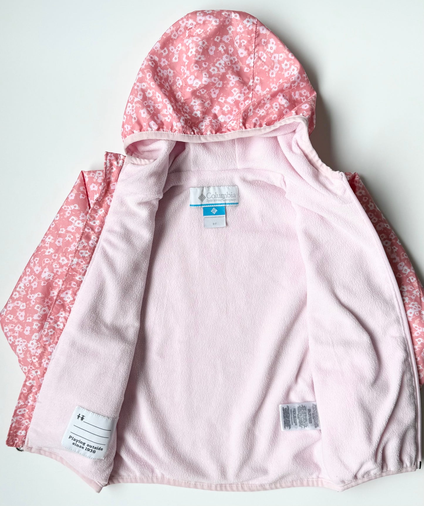 Columbia Mini Pixel Grabber Light Pink Floral Fleece Lined Windbreaker (3T)