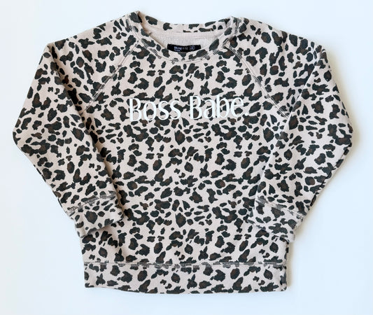 Brunette the Label Cheetah “Boss Babe”Crewneck Sweater (4/5 Years)