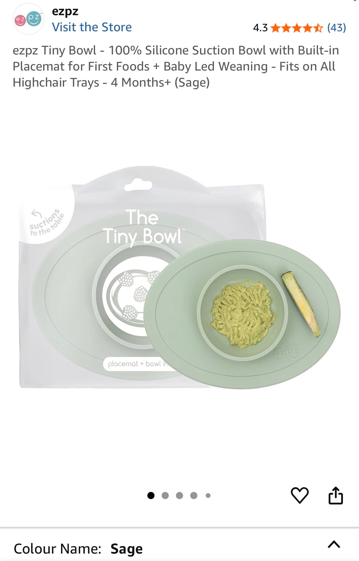 EzPz The Tiny Bowl Suction Mat in Sage