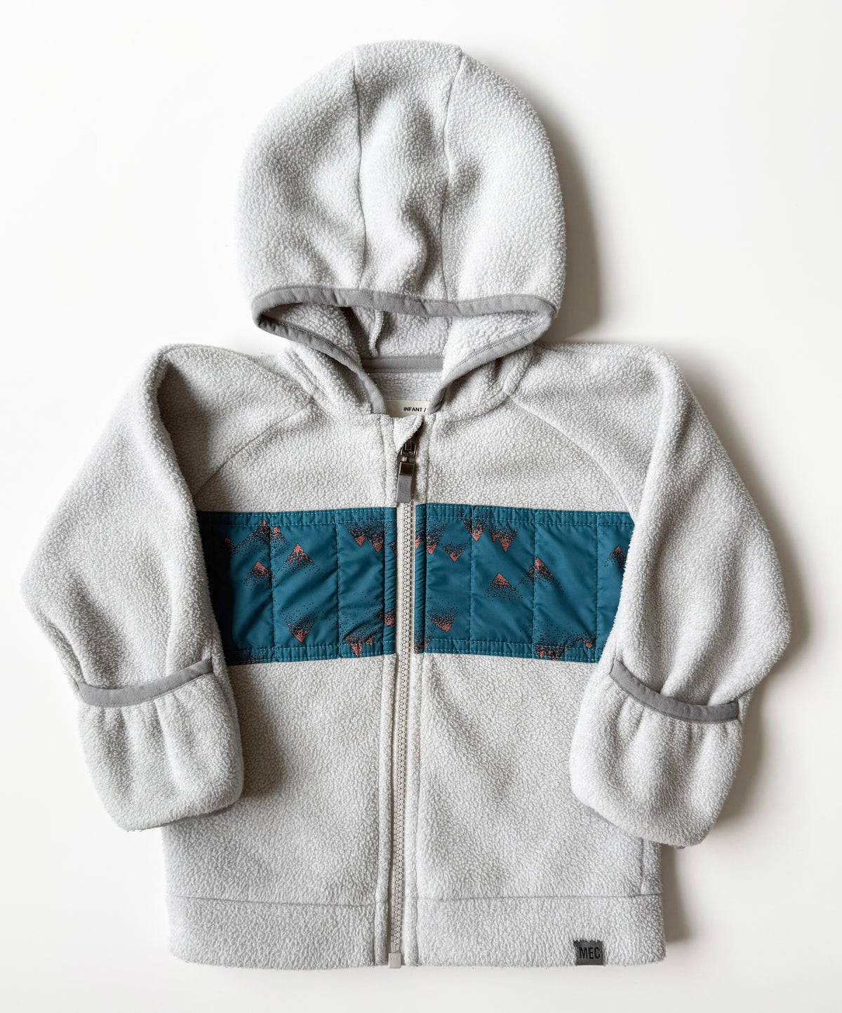 MEC Grey & Turquoise Mountains Hooded Fleece Zip Up (12 Months)