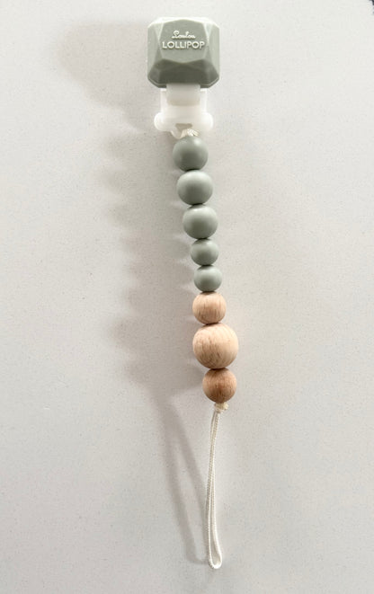 LouLou Lollipop Colour Pop Silicone & Wood
Pacifier Clip in Silver Sage