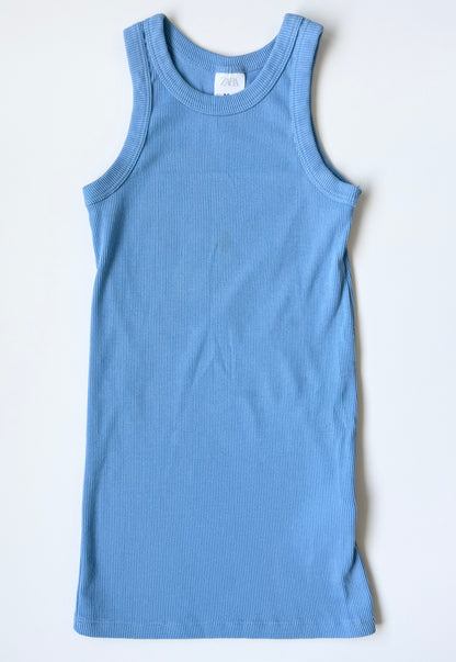 Zara Light Blue Fitted Ribbed Tank Dress (8-9 Years)