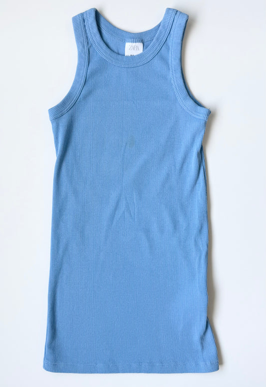 Zara Light Blue Fitted Ribbed Tank Dress (8-9 Years)