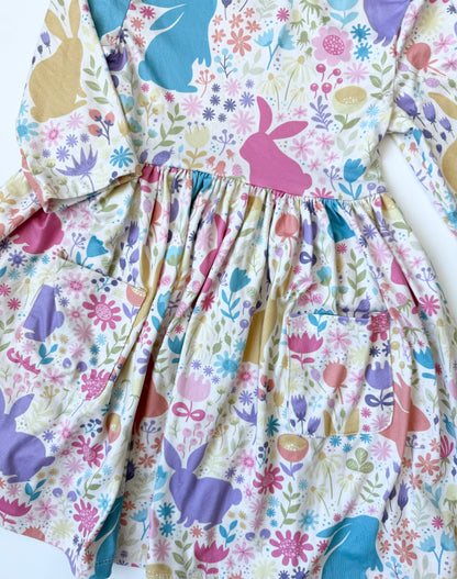 Mila & Rose Pastel Bunnies 3/4 Sleeve Pocket Twirl Dress (4T)