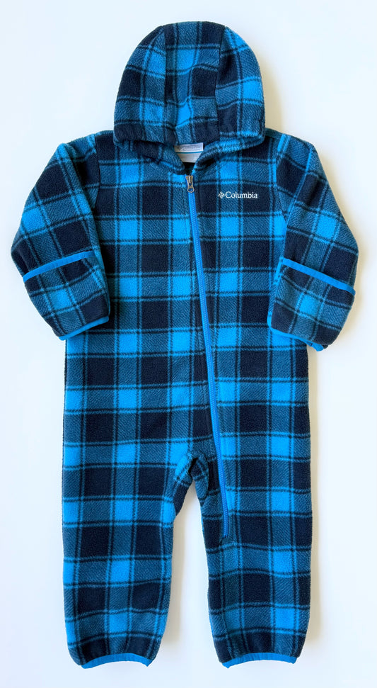 Columbia Blue & Black Plaid Fleece Bunting Suit (12-18 Months)