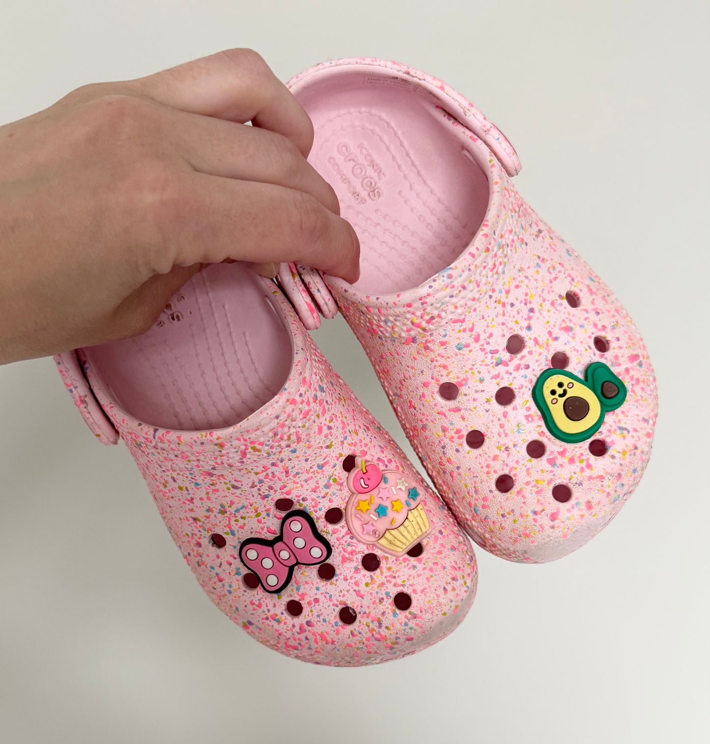Crocs Pink Sprinkle Clogs With Fun Jibbitz Slip Ons (9/10C)
