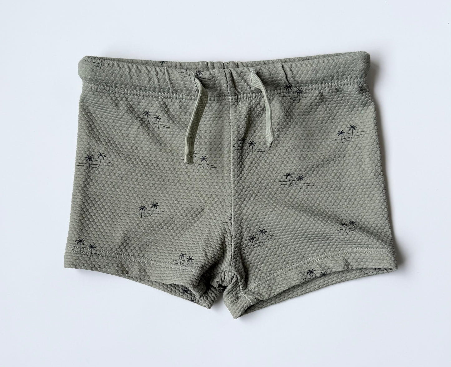 Quincy Mae Green Palm Trees Pebbled Swim Shorts (12-18 Months)