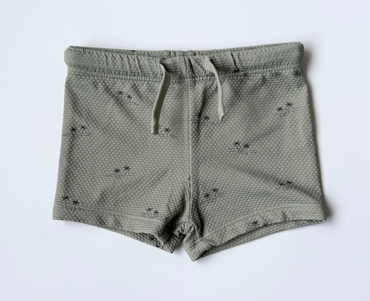 Quincy Mae Green Palm Trees Pebbled Swim Shorts (12-18 Months)