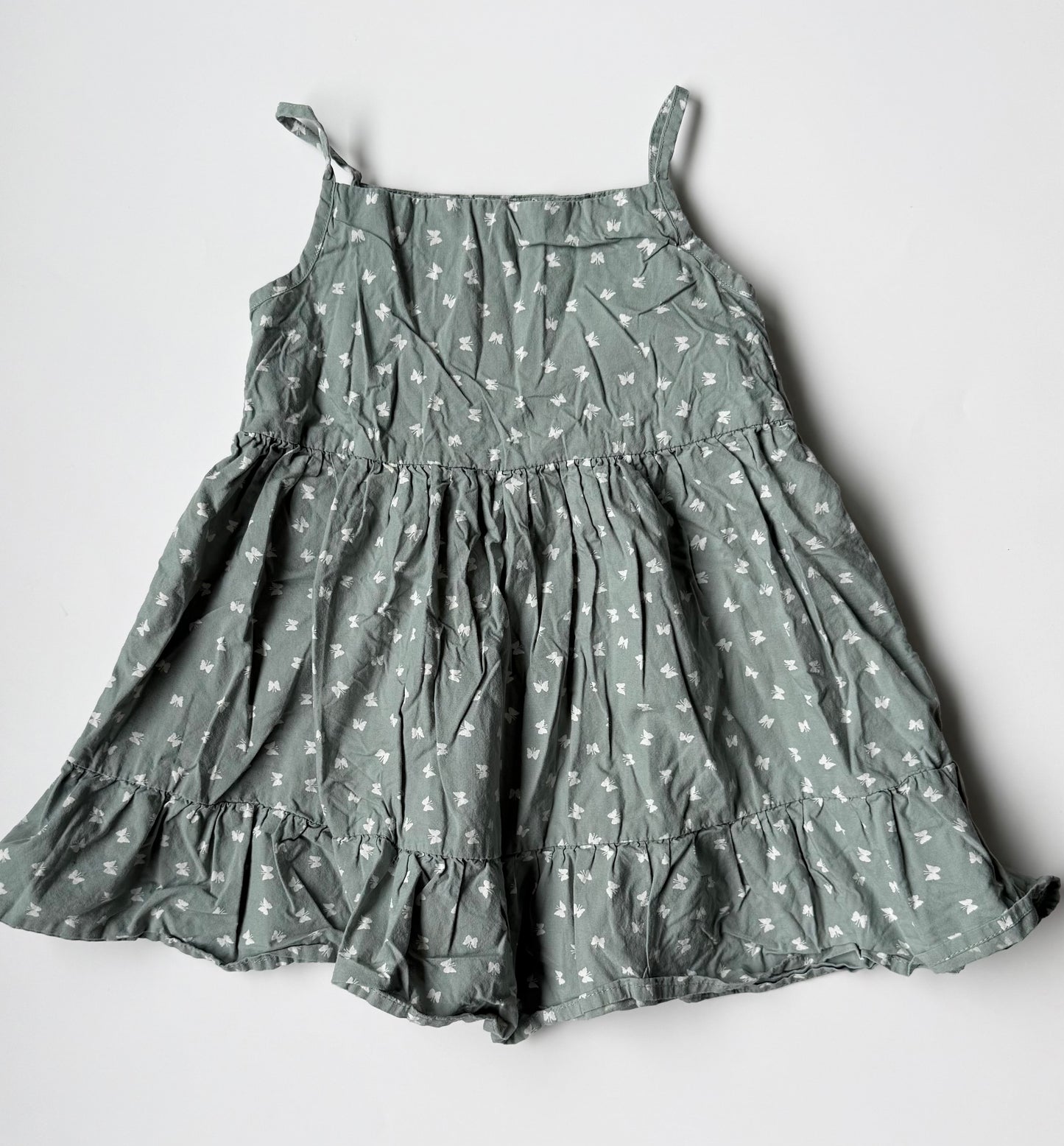 Rise Little Earthlings Green Butterflies Tiered Tank Dress (18-24 Months)