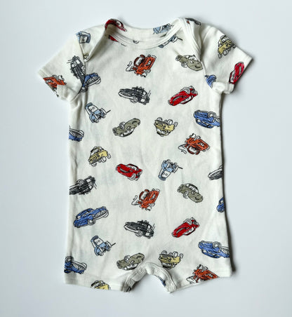 Disney Baby Pixar Cars White AOP Shorty Romper (3-6 Months)