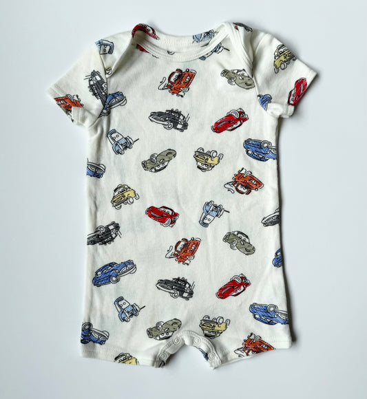 Disney Baby Pixar Cars White AOP Shorty Romper (3-6 Months)