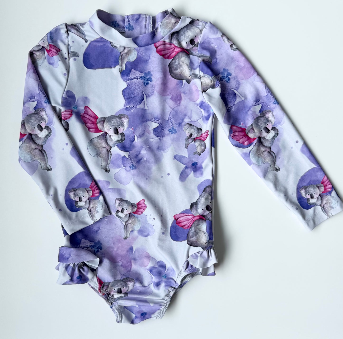 Cheeky Chickadee Purple Koala Long Sleeve One Piece Swimsuit (3T)