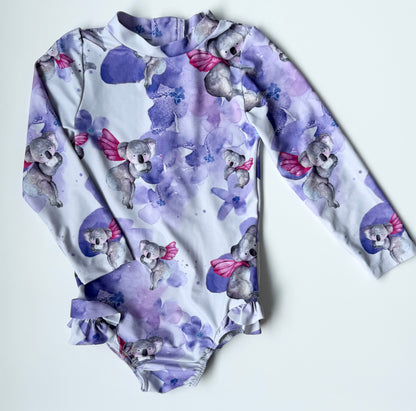 Cheeky Chickadee Purple Koala Long Sleeve One Piece Swimsuit (3T)