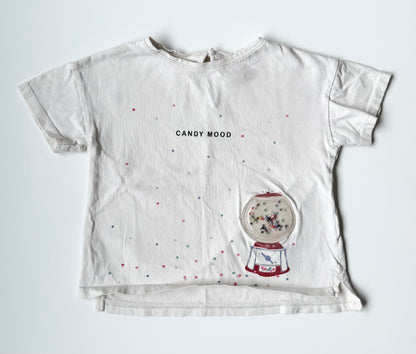 Zara White Confetti “Candy Mood” 3D Gum- Ball Machine T-Shirt (2/3 Years)