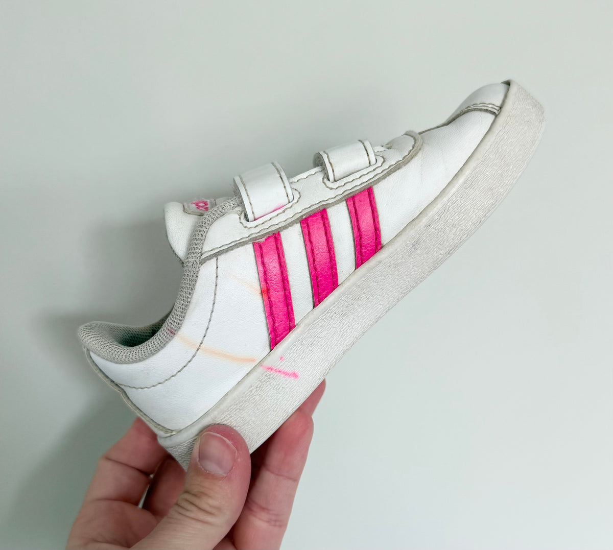 Adidas VL Court 2.0 White & Pink Stripe Velcro Sneakers (8)