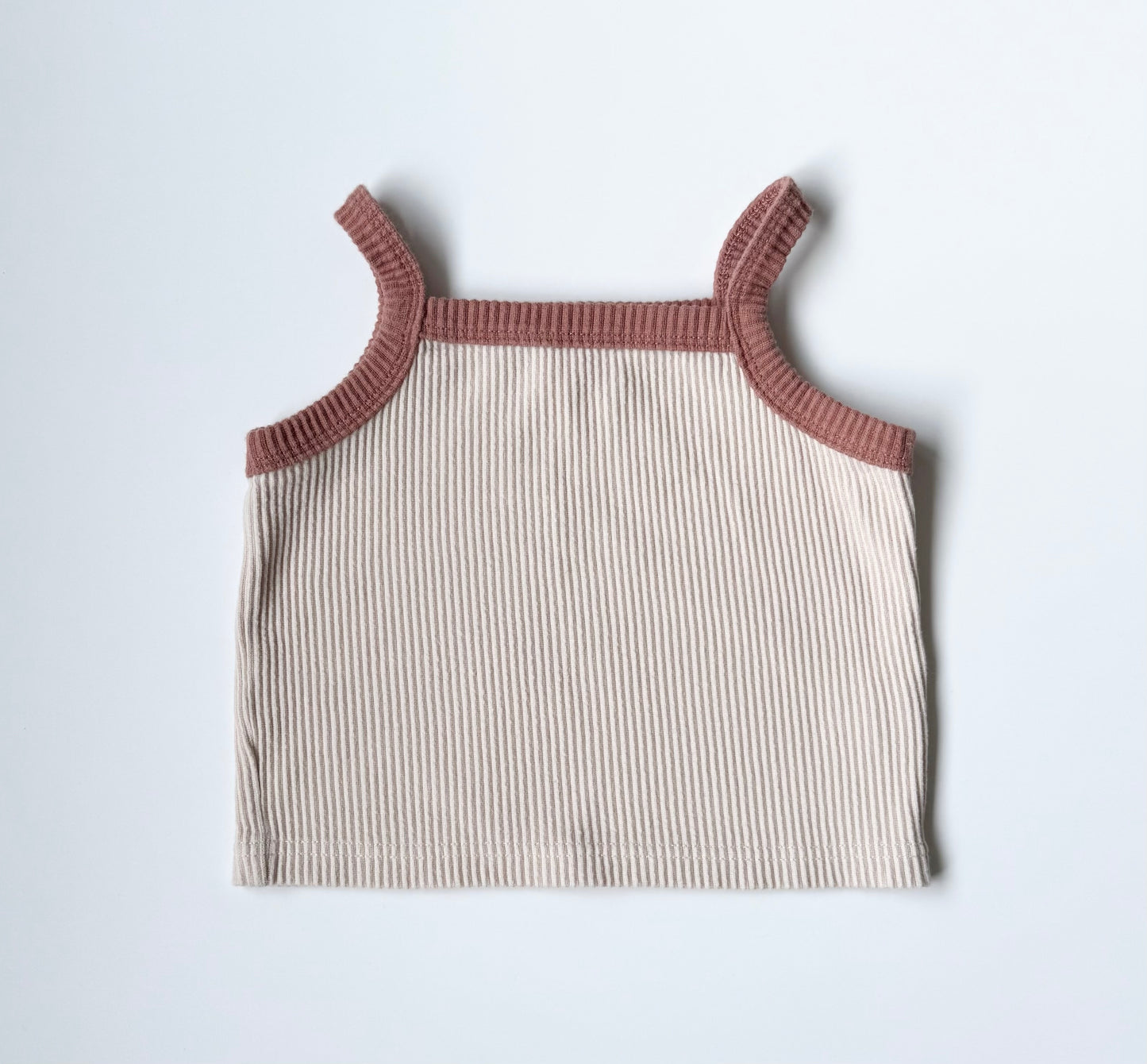Kindly Off White & Brown Trim Ribbed Cropped Tank Top (4T)