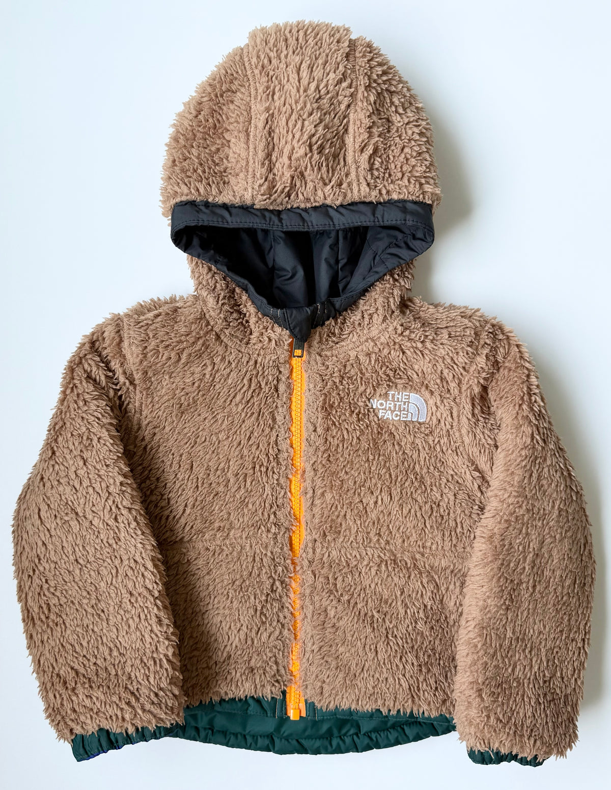 The North Face Mount Chimbo Black/Blue/Green Reversible Brown Furry Hooded Jacket (2T)