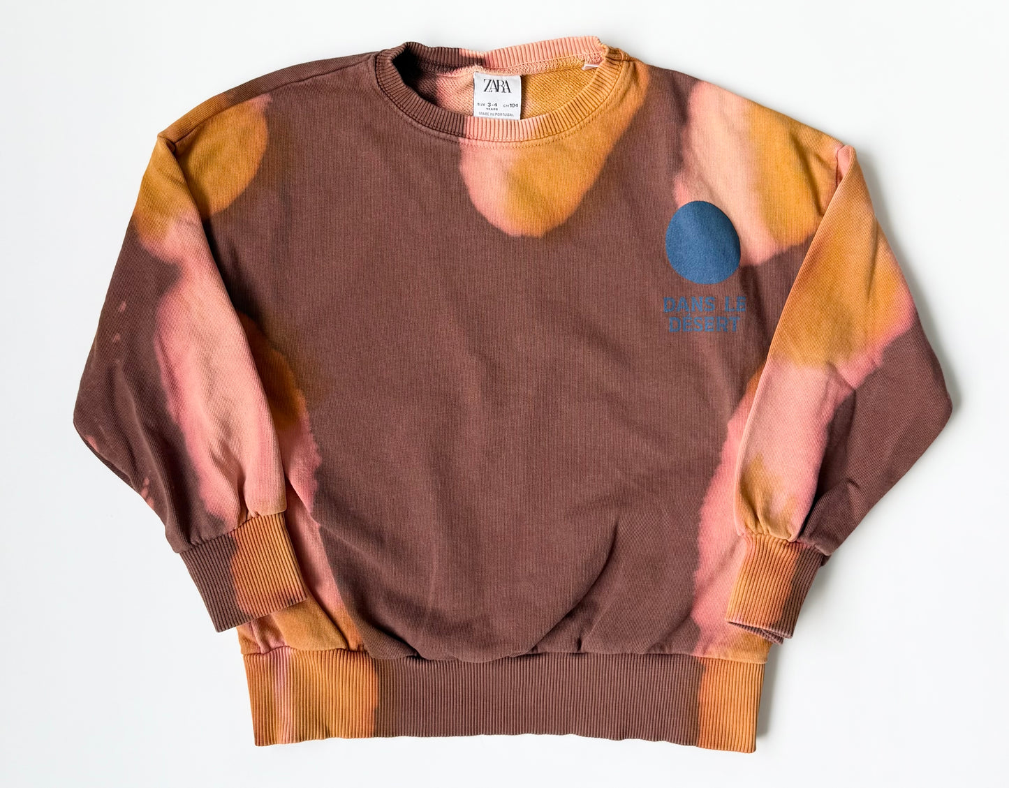 Zara Brown & Orange Tie Dye “Dans Le Desert” Crewneck Sweater (3-4 Years)