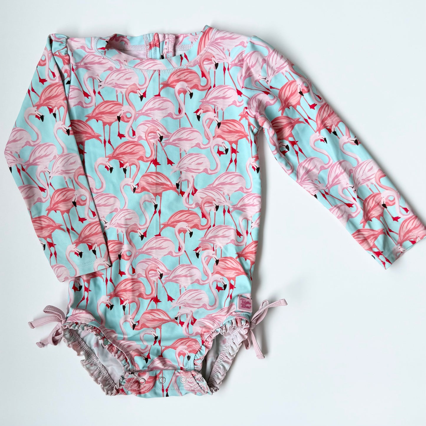 Ruffle Butts Pink & Blue Flamingo Long Sleeve One Piece Swimsuit (3T)