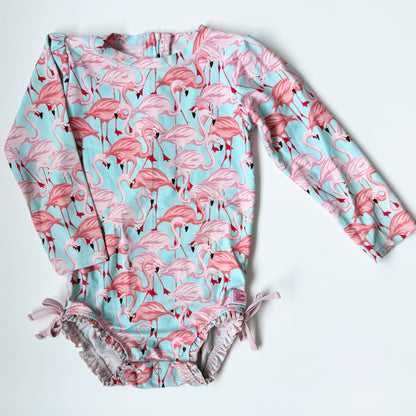Ruffle Butts Pink & Blue Flamingo Long Sleeve One Piece Swimsuit (3T)