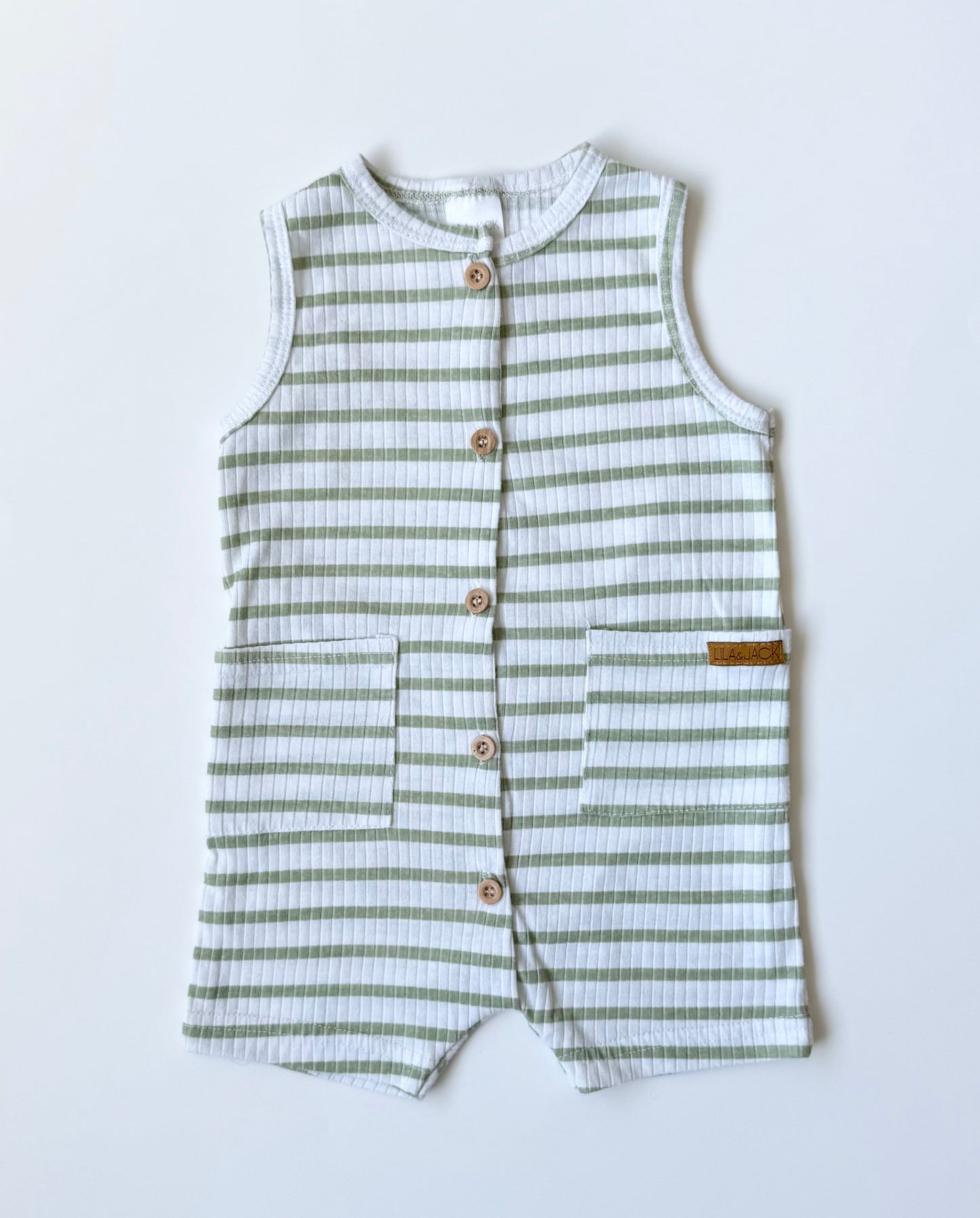 Lila & Jack Green & White Stripped Ribbed Romper (3-6 Months)