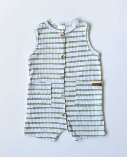 Lila & Jack Green & White Stripped Ribbed Romper (3-6 Months)