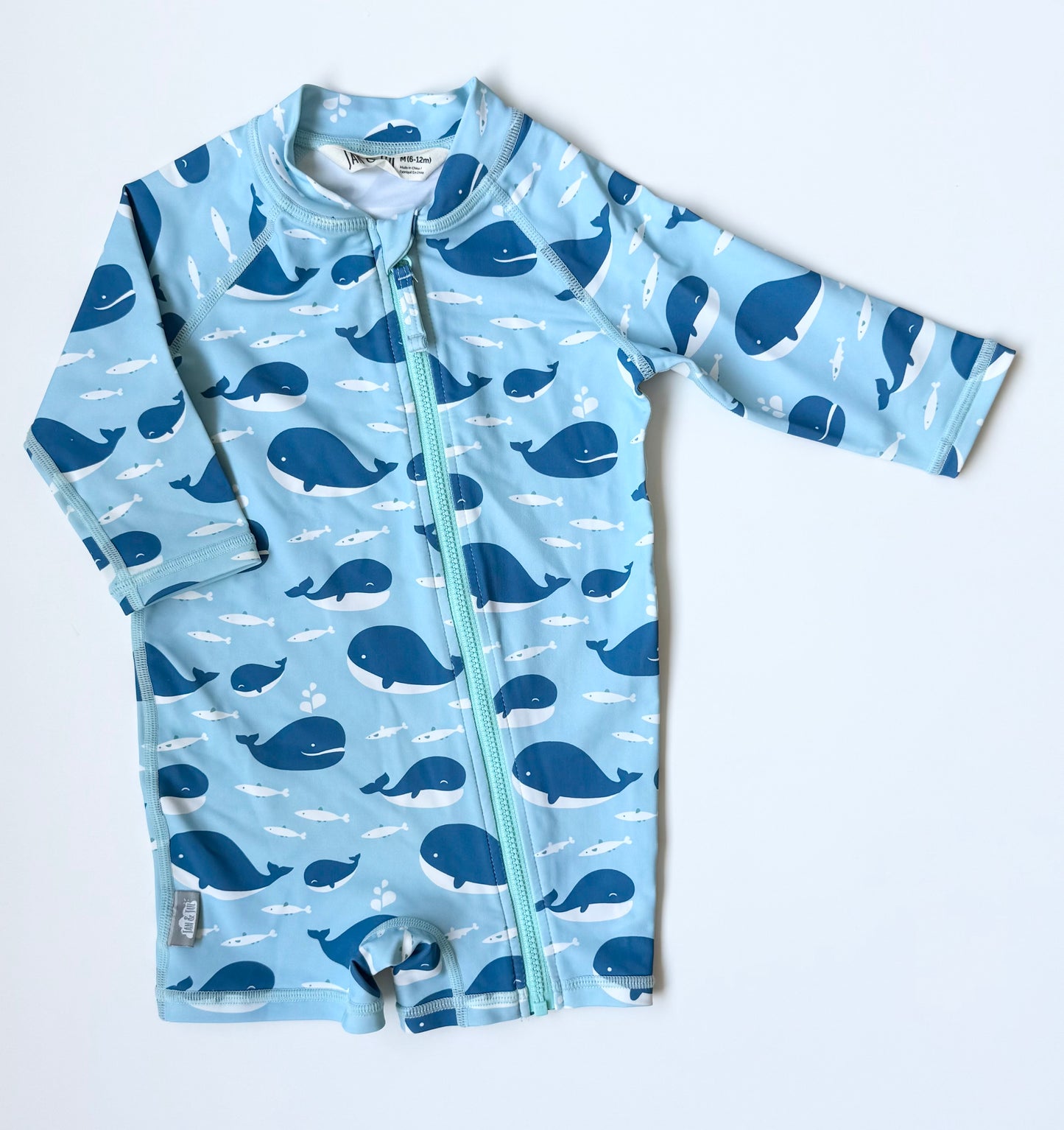 Jan & Jul Blue Whales Long Sleeve & Shorts Rashguard One Piece Swimsuit (6-12 Months)