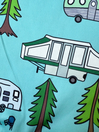 Floral Pig Blue Camping Sleeveless Jumpsuit (12-18 Months)
