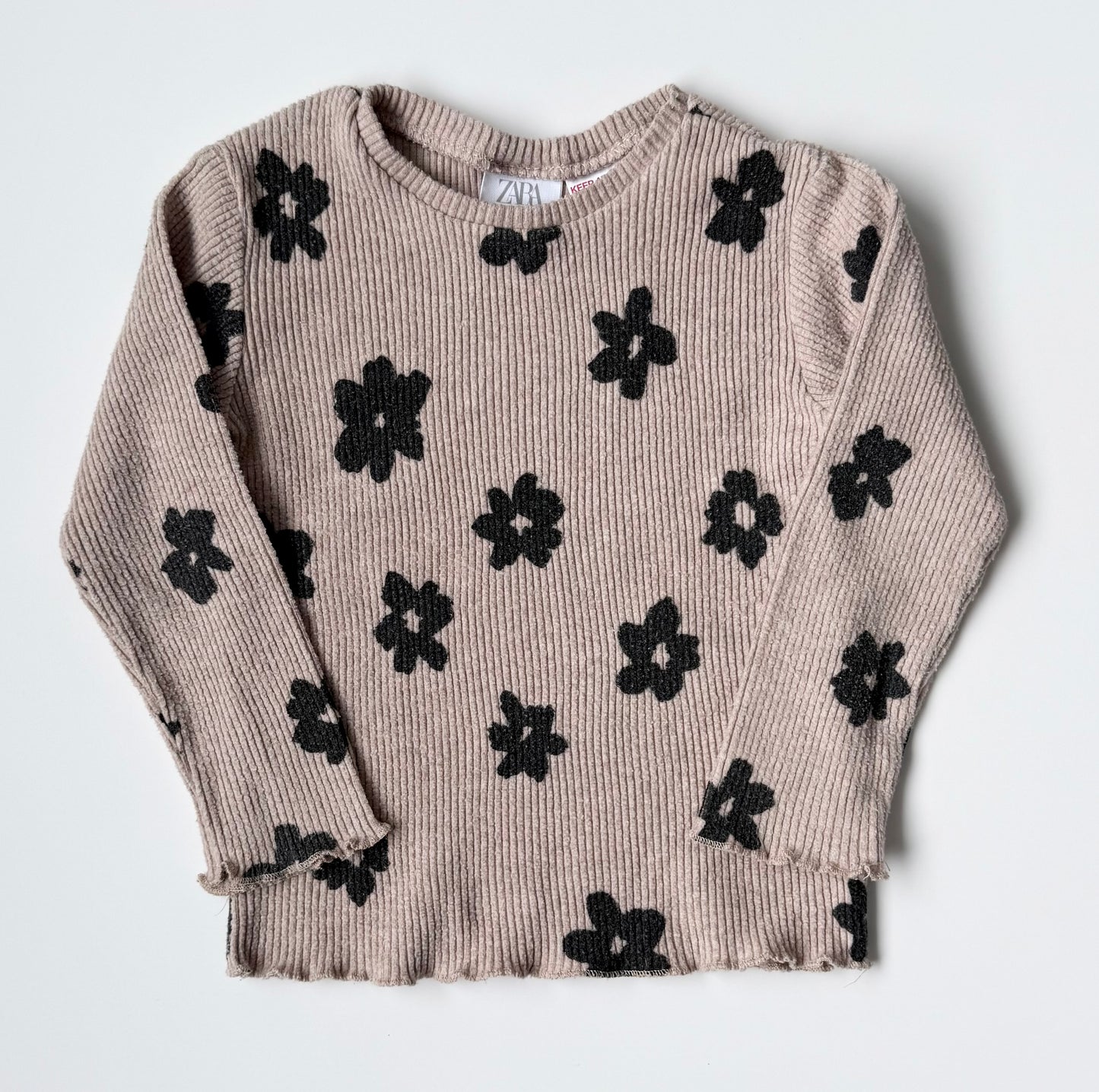 Zara Beige & Black Flowers Ribbed Long Sleeve & Leggings Set (18-24 Months)