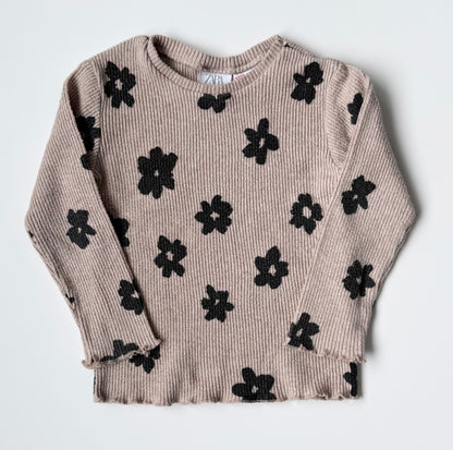 Zara Beige & Black Flowers Ribbed Long Sleeve & Leggings Set (18-24 Months)
