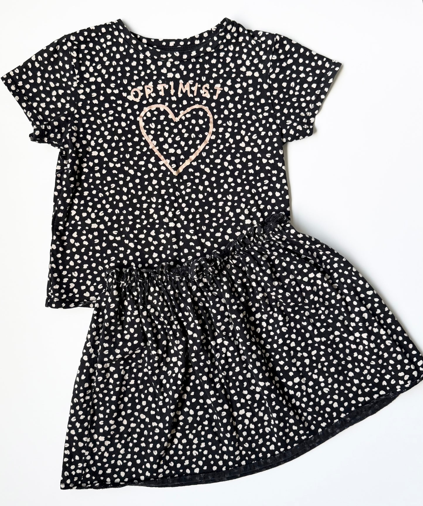H&M Black Speckled “Optimist” T-Shirt & Matching Skirt Set (2-4 Years)
