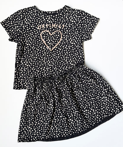 H&M Black Speckled “Optimist” T-Shirt & Matching Skirt Set (2-4 Years)