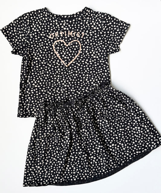 H&M Black Speckled “Optimist” T-Shirt & Matching Skirt Set (2-4 Years)